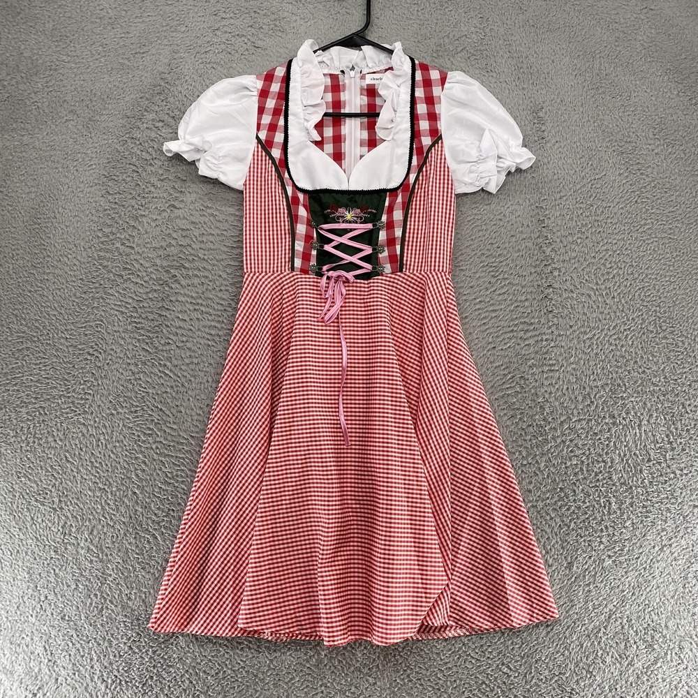 Clearlove Dirndl Dress Womens Small Red Gingham Oktoberfest Bavarian Costume